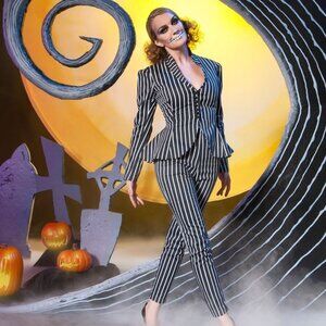 Pin Up Girl Clothing Cigarette Pants in Black and White Victorian Stripe
